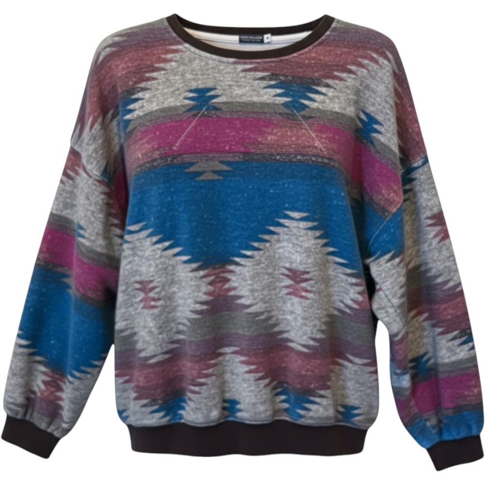 Earthbound Trading Co Southwestern Crewneck Sweatshirt‎ Brown Blue Size Medium